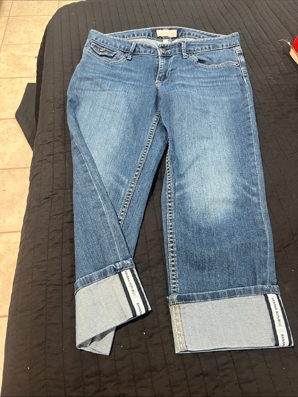 Banana Republic Women's Boyfriend Jeans in Blue Denim with Cuffed Hem